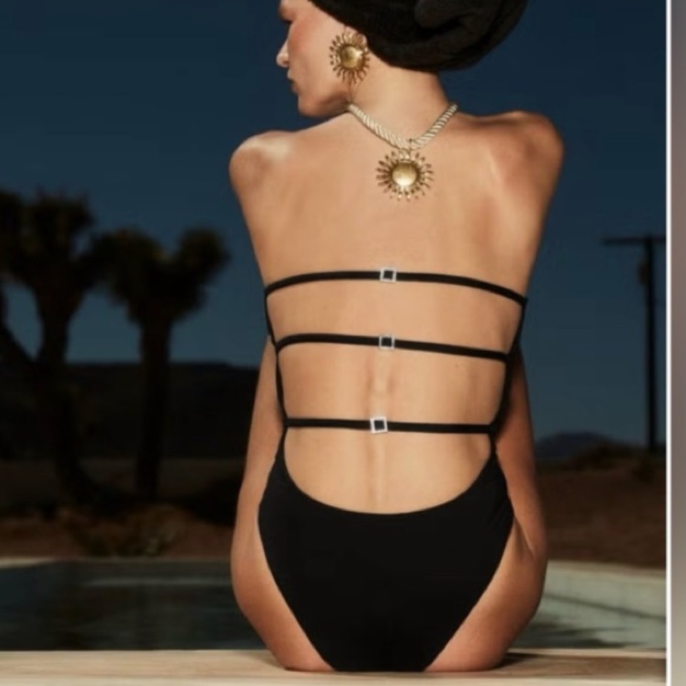 Zara Black Strapless One Piece Swimsuit. NWT. Size X Small